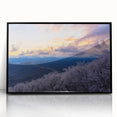 Large abstract wall art depicting the Blue Ridge in North Carolina, framed in black acrylic.