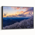 Black and white wall art of Blue Ridge landscape on framed canvas, suitable for bedroom decor.