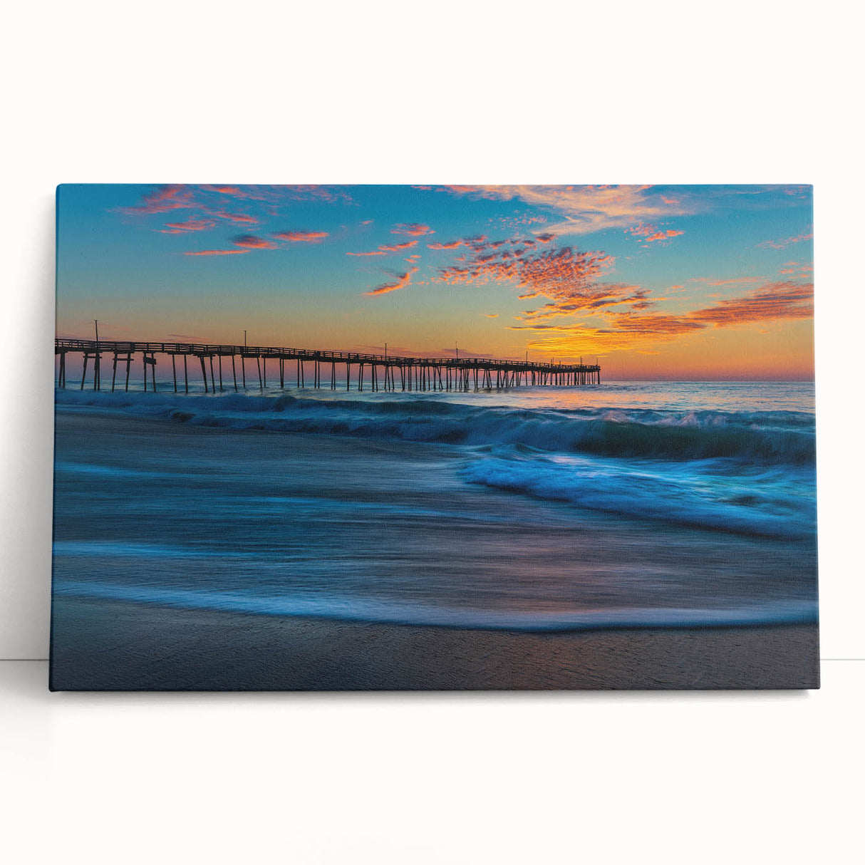 Black and white photo of Cape Hatteras lighthouse on stretched canvas, ideal for kitchen wall art.