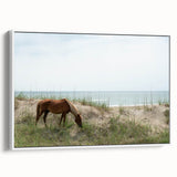 Vintage poster art of the Outer Banks in vibrant colors on a large framed canvas, ideal for living room decor.