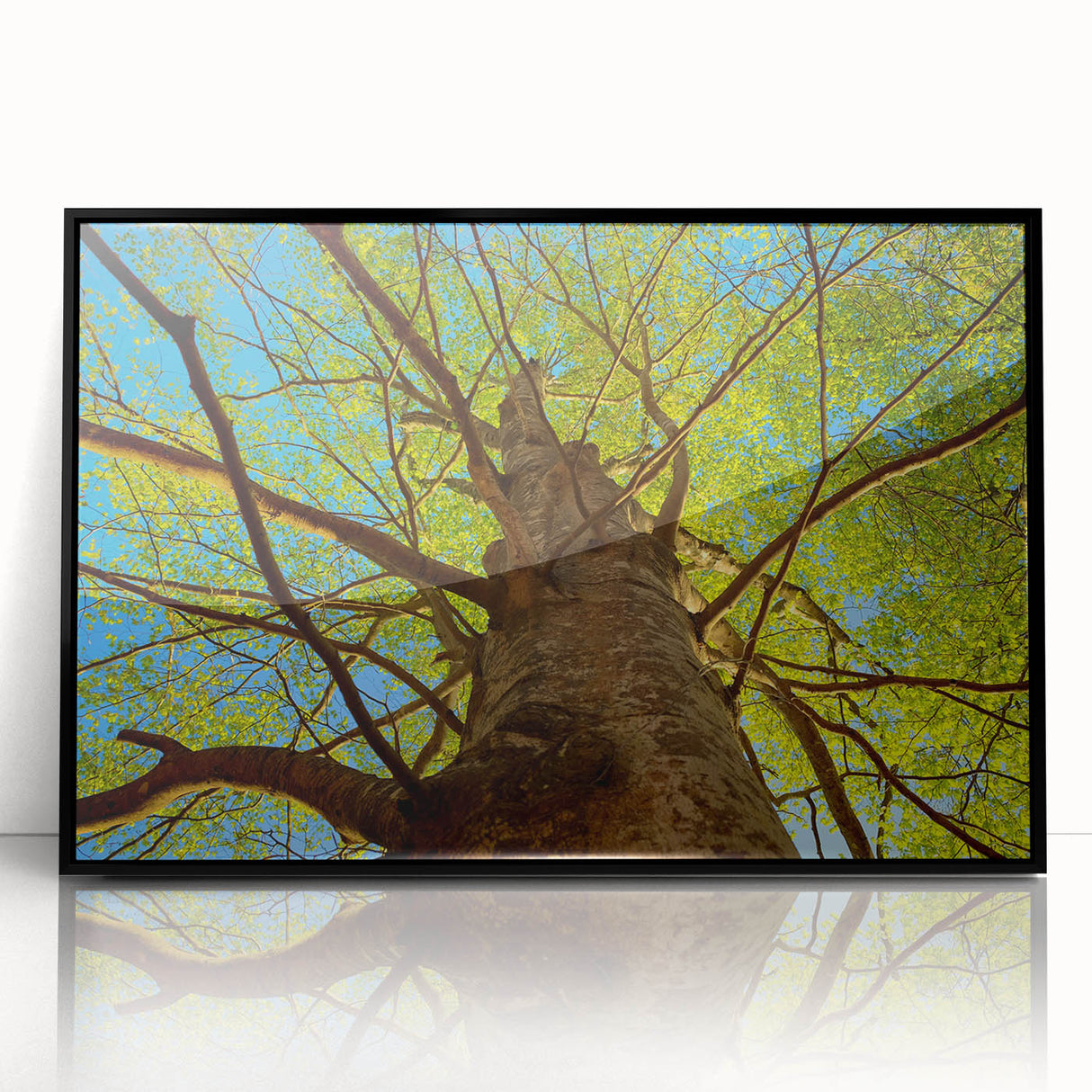 Large abstract wall art of Raleigh skyline in muted grays and blues, framed acrylic, suitable for modern art wall decor.