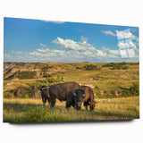 Large abstract depiction of North Dakota scenery on acrylic glass, in muted earth tones.