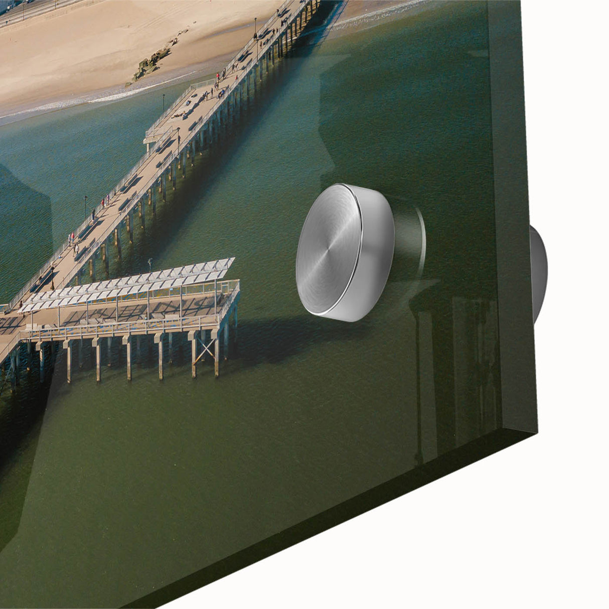 Mid-century modernist art of Coney Island on acrylic glass, featuring large abstract elements in vibrant colors.