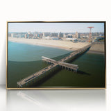 Framed acrylic print of Coney Island with muted gold and blue tones, ideal for modern art wall decor.