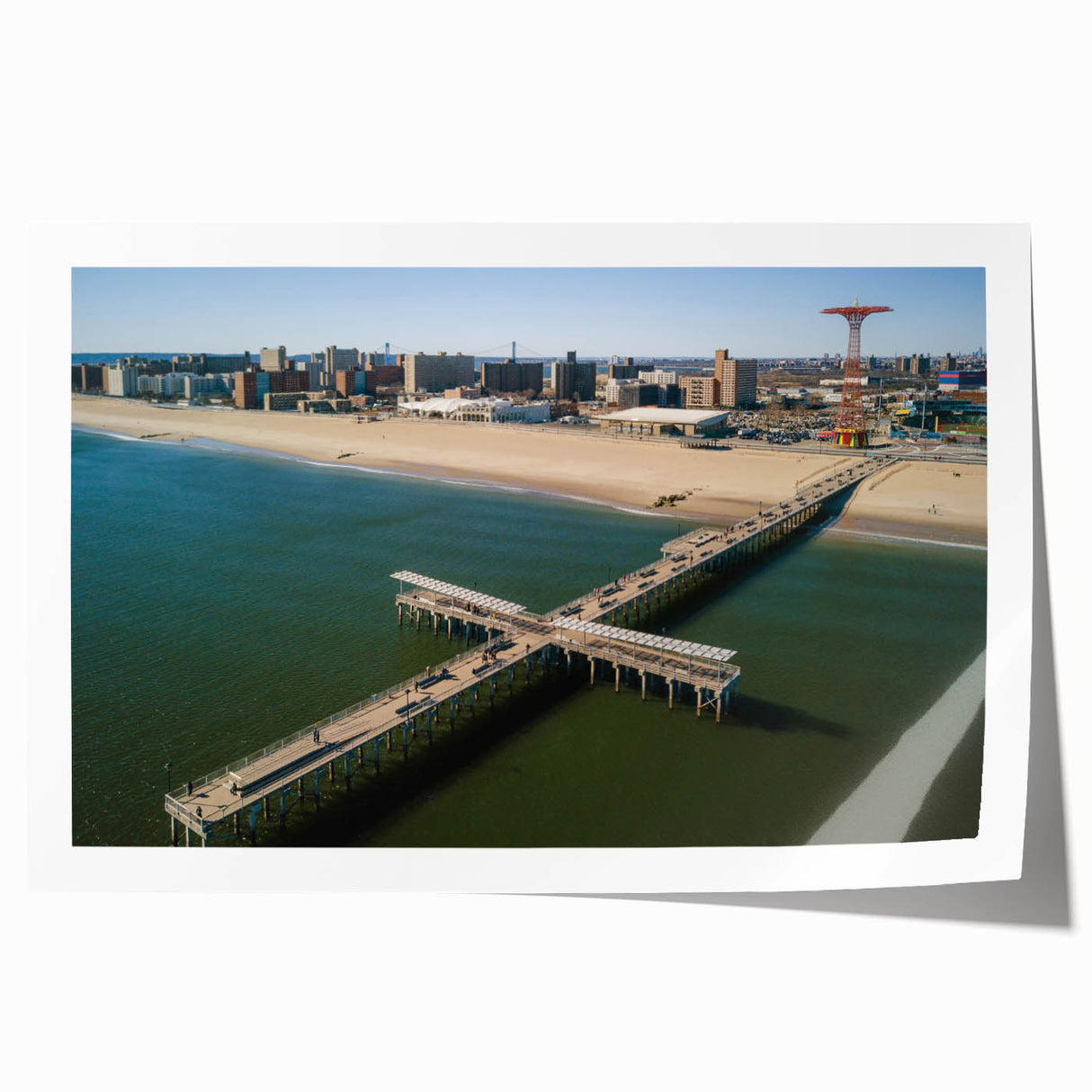 Extra large rolled print of Coney Island with muted gray and blue tones, perfect for art wall dining room.