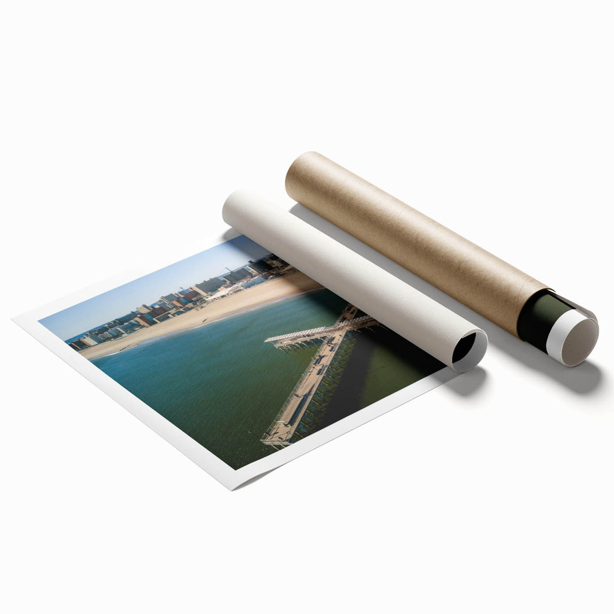 Extra large rolled print of Coney Island with muted colors and vintage floral patterns.