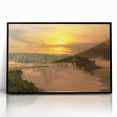 Large abstract wall art depicting Niagara Falls in muted blue and gray tones on a framed acrylic.