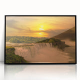 Large abstract wall art depicting Niagara Falls in muted blue and gray tones on a framed acrylic.