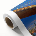 Art Deco poster of Brooklyn Bridge in gray and blue tones on rolled canvas, ideal for nursery wall art.