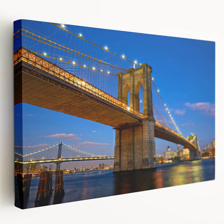 Side view of a stretched canvas featuring the Brooklyn Bridge in grayscale tones, suitable for kitchen wall art.