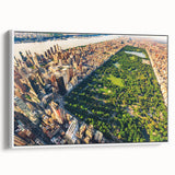 Vintage poster art of Central Park with colorful details on a large framed canvas, ideal for living room decor.