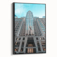 Black and white framed canvas of the Chrysler Building in a vintage poster style, suitable for bedroom wall decor.