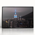 Large abstract wall art of NYC's Empire State Building in black and white, framed acrylic.