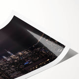 Extra large wall art featuring line art flowers over a muted New York Empire State Building backdrop.