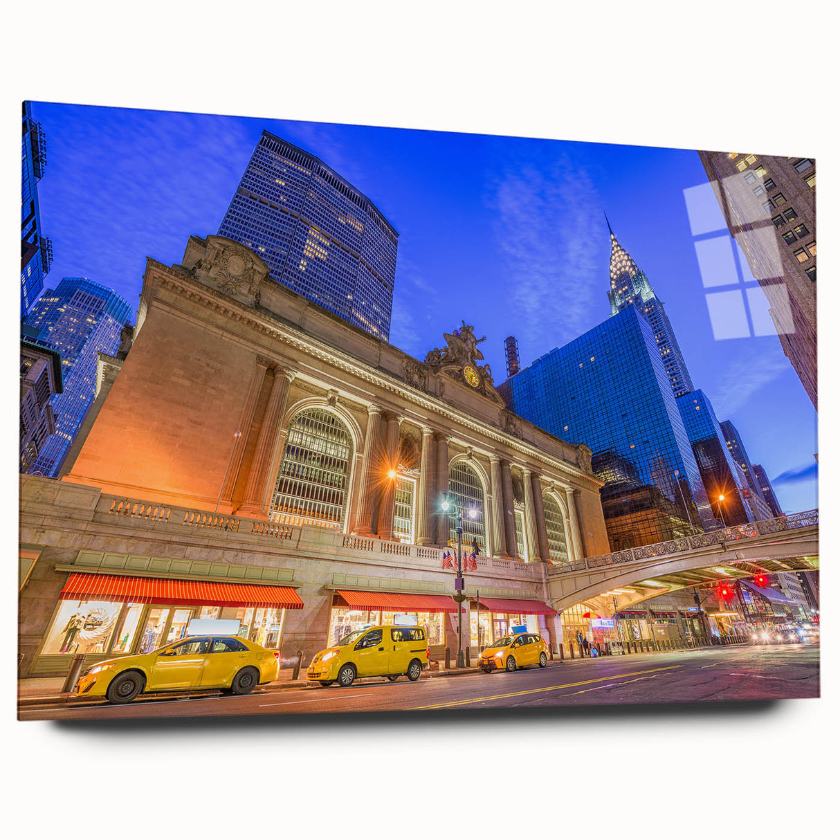 Large abstract depiction of NYC's Grand Central in muted gray tones on acrylic glass.