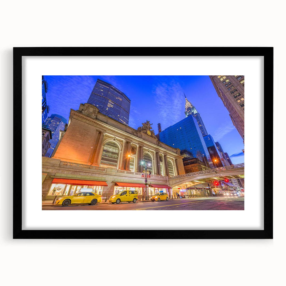 Extra large abstract art print of New York's Grand Central, featuring vibrant colors and textured design on a framed canvas.