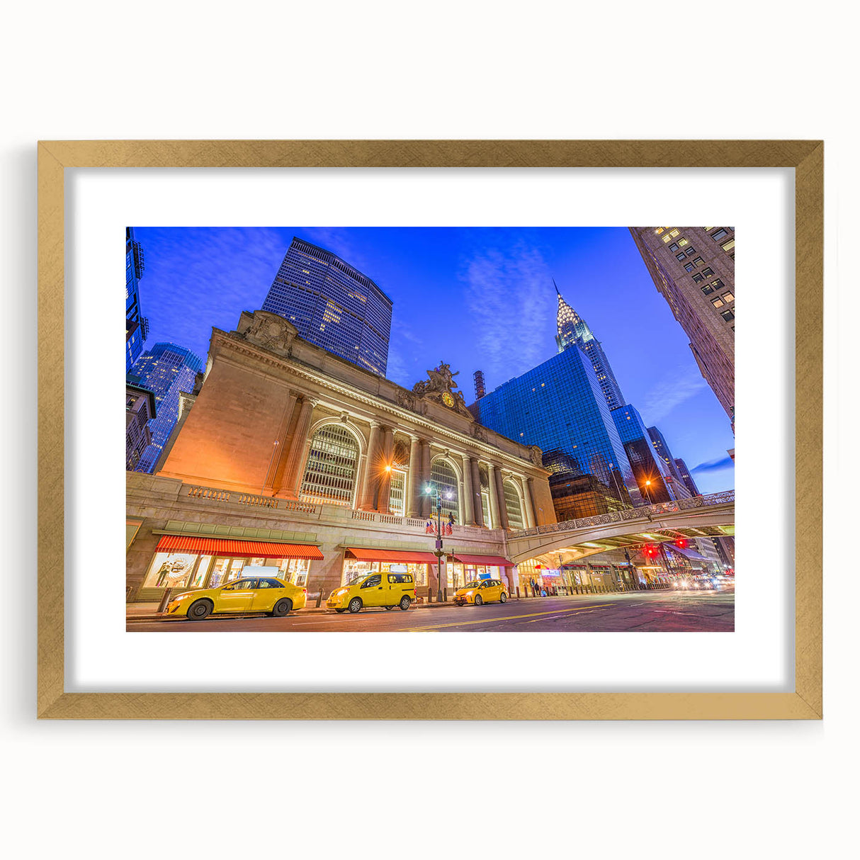 Extra large abstract art print of New York's Grand Central, featuring textured elements in muted gold and gray tones.