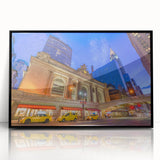 Large abstract wall art of NYC's Grand Central in muted gray tones, acrylic print in black frame, suitable for modern decor.