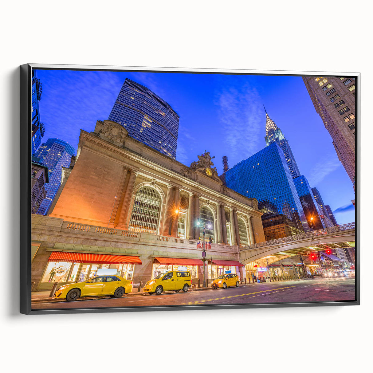 Black and white vintage poster art of NYC Grand Central, printed on framed canvas, ideal for bedroom wall decor.