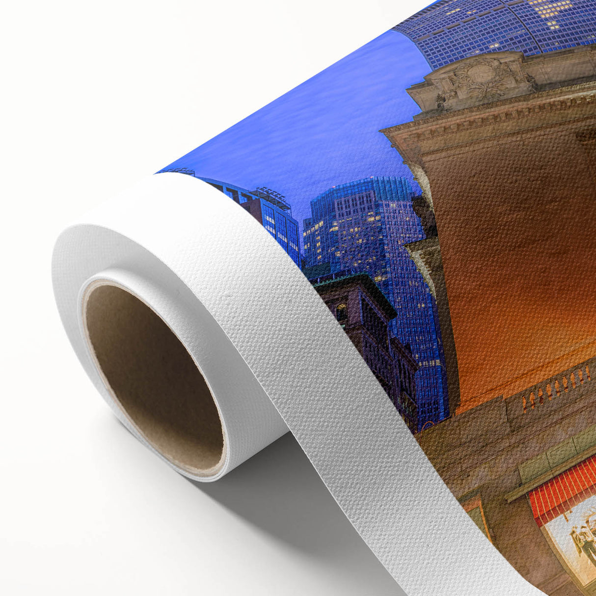 Art Deco poster of NYC's Grand Central in muted blue and gray tones on rolled canvas, ideal for nursery wall art.