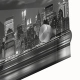 Large abstract wall art featuring New York City skyline in muted grays on acrylic glass, perfect for dining room ambiance.