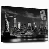 Acrylic print of New York City skyline in muted gray tones, ideal for bedroom or dining room art.