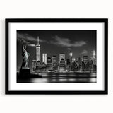 Colorful abstract art print of NYC skyline in vibrant hues on a large textured canvas, ideal for living room decor.