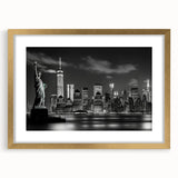 Extra large abstract art print of NYC skyline in textured gold frame, ideal for living room decor.