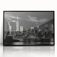 Large abstract wall art depicting New York City skyline in black and white on framed acrylic, suitable for modern home decor.