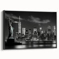 Black and white framed canvas of New York City skyline, ideal for bedroom wall decor.