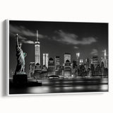Vintage poster art of NYC Rockefeller view in colorful palette on extra large framed canvas, ideal for living room wall.