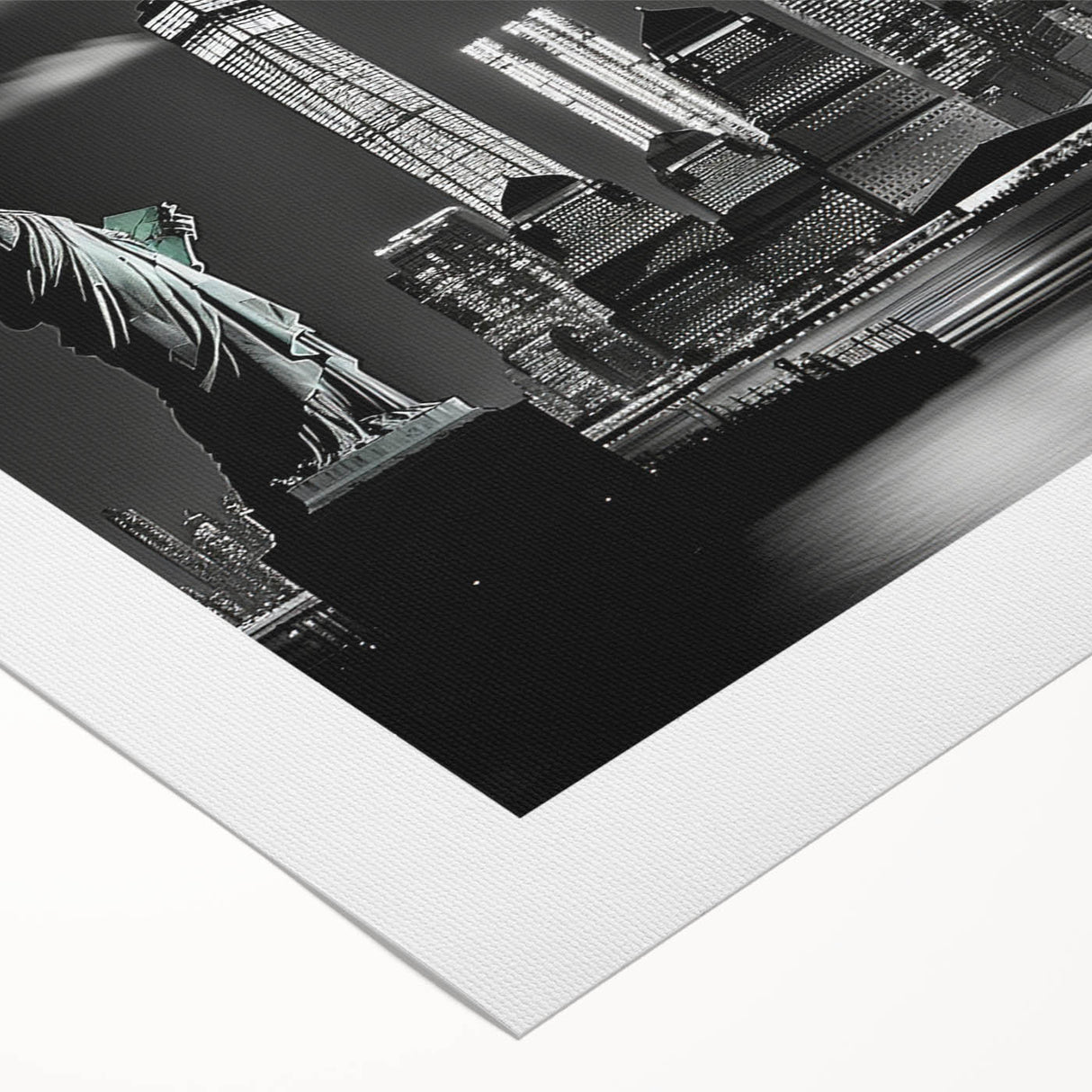 Art deco poster of New York City skyline in monochrome tones, printed on rolled canvas, suitable for dining room wall art.