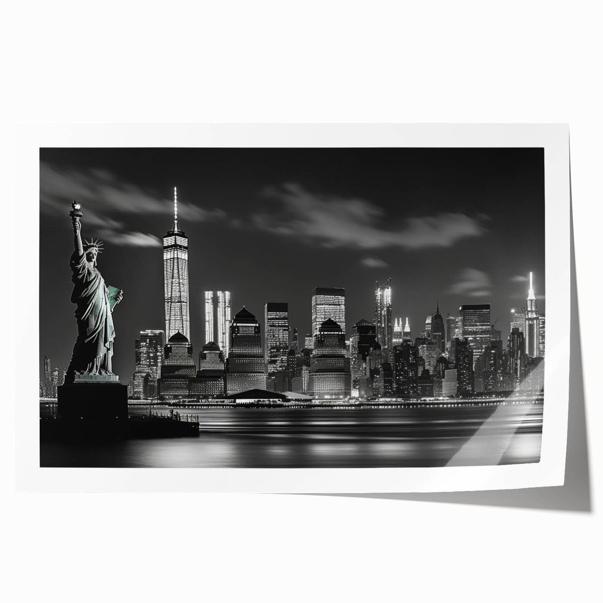Extra large rolled print of New York City skyline in muted gray tones, ideal for art wall dining room.