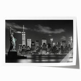 Extra large rolled print of New York City skyline in muted gray tones, ideal for art wall dining room.