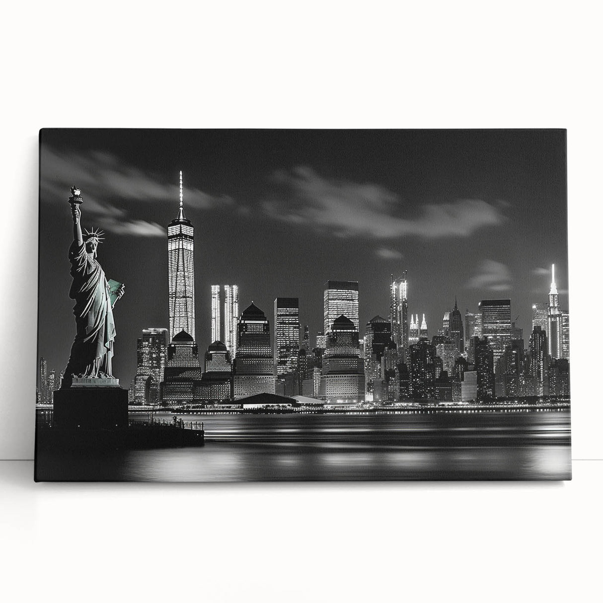 Black and white panoramic view of New York City on a stretched canvas, ideal for kitchen wall art or bedroom ambiance.