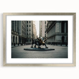 Textured abstract art print of New York City in muted gray tones, framed with a silver mat, ideal for bedroom art.