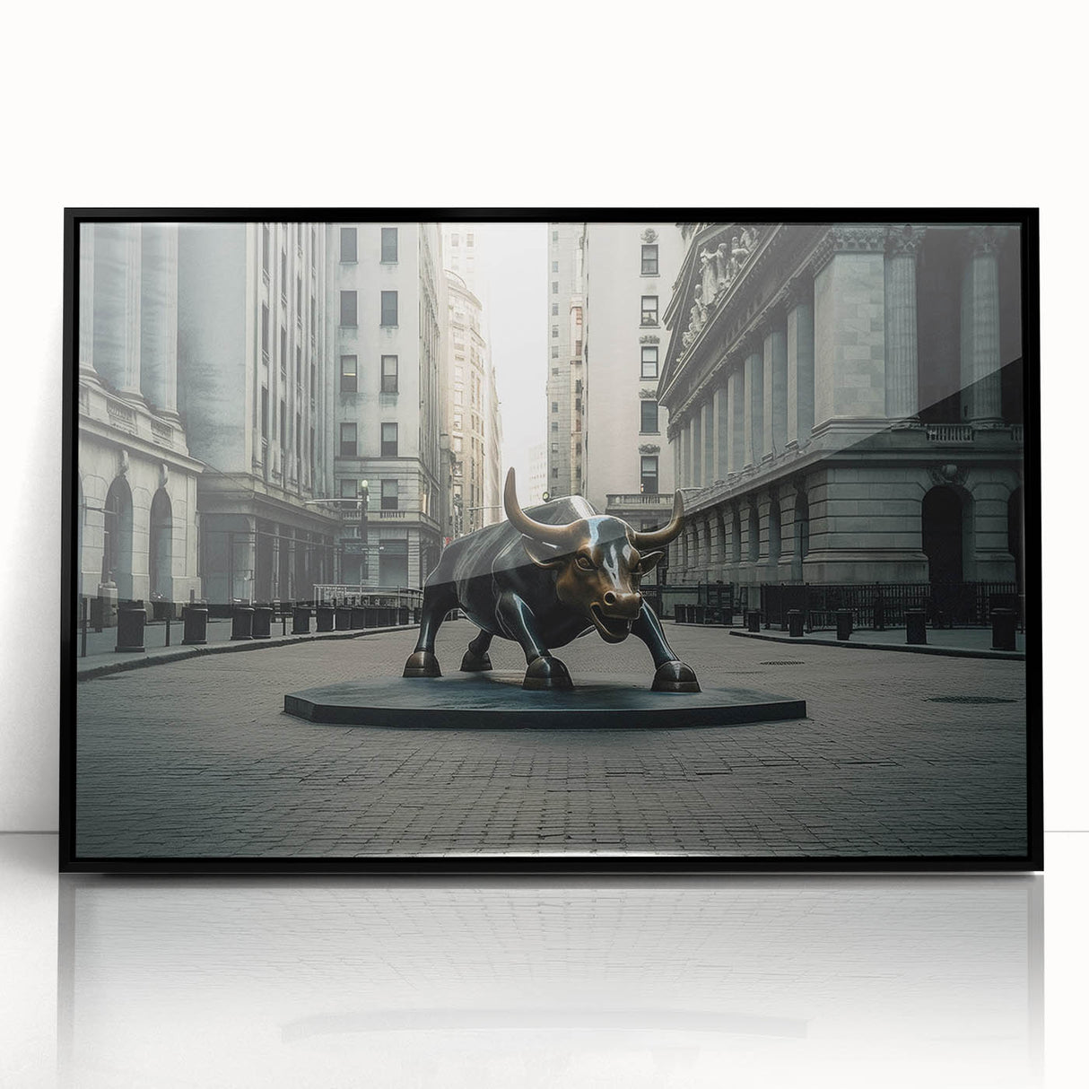 Large abstract wall art of NYC skyline in black and white tones on acrylic, ideal for modern living room decor.