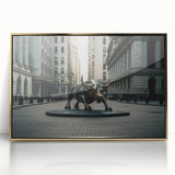 Acrylic print of New York City skyline in gold and black tones, framed, ideal for modern art wall decor.