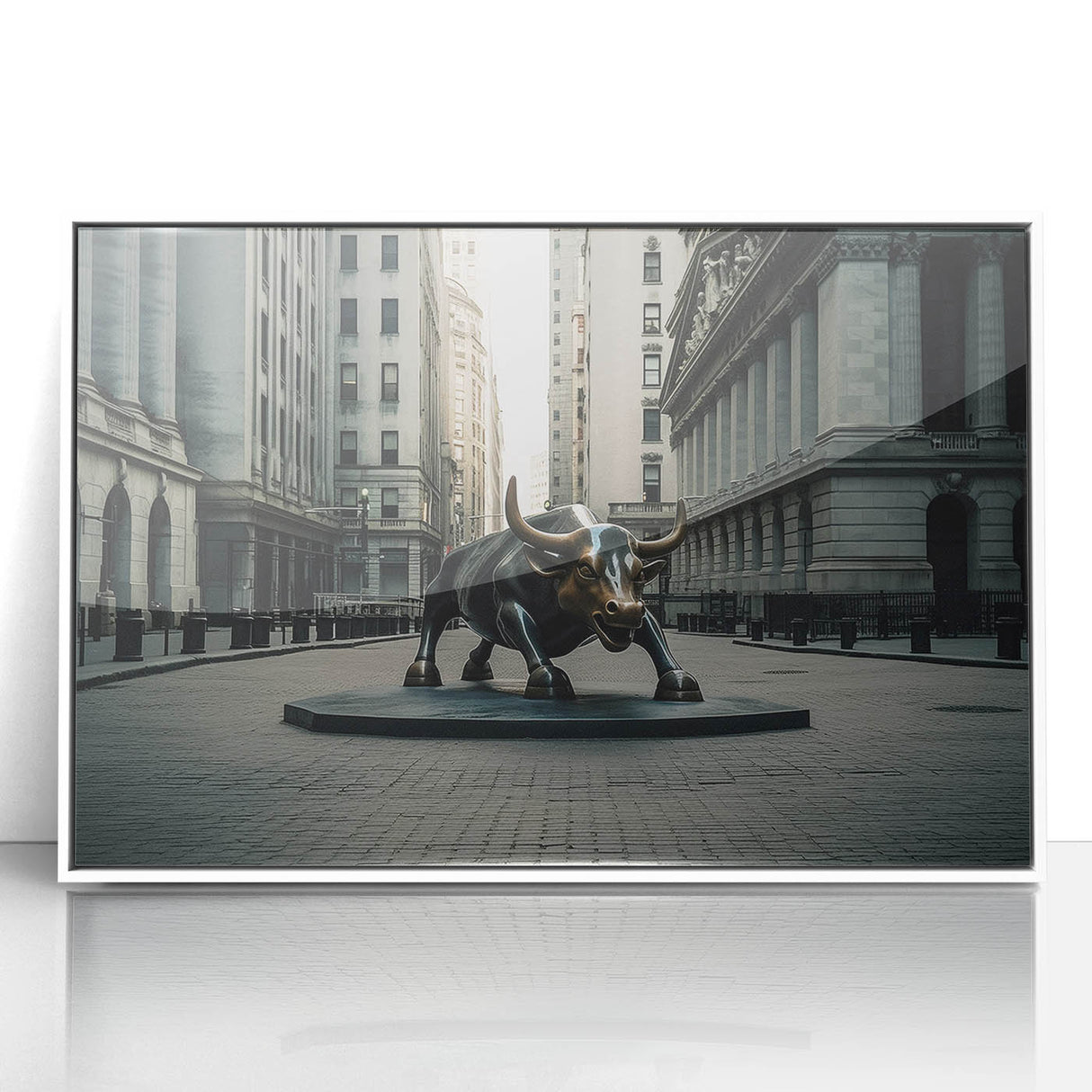 Art deco poster of NYC skyline in monochrome shades on acrylic, ideal for modern art wall decor.