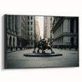 Black and white framed canvas depicting a vintage New York City skyline, ideal for bedroom wall art.