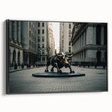Black and white framed canvas depicting a vintage New York City skyline, ideal for bedroom wall art.