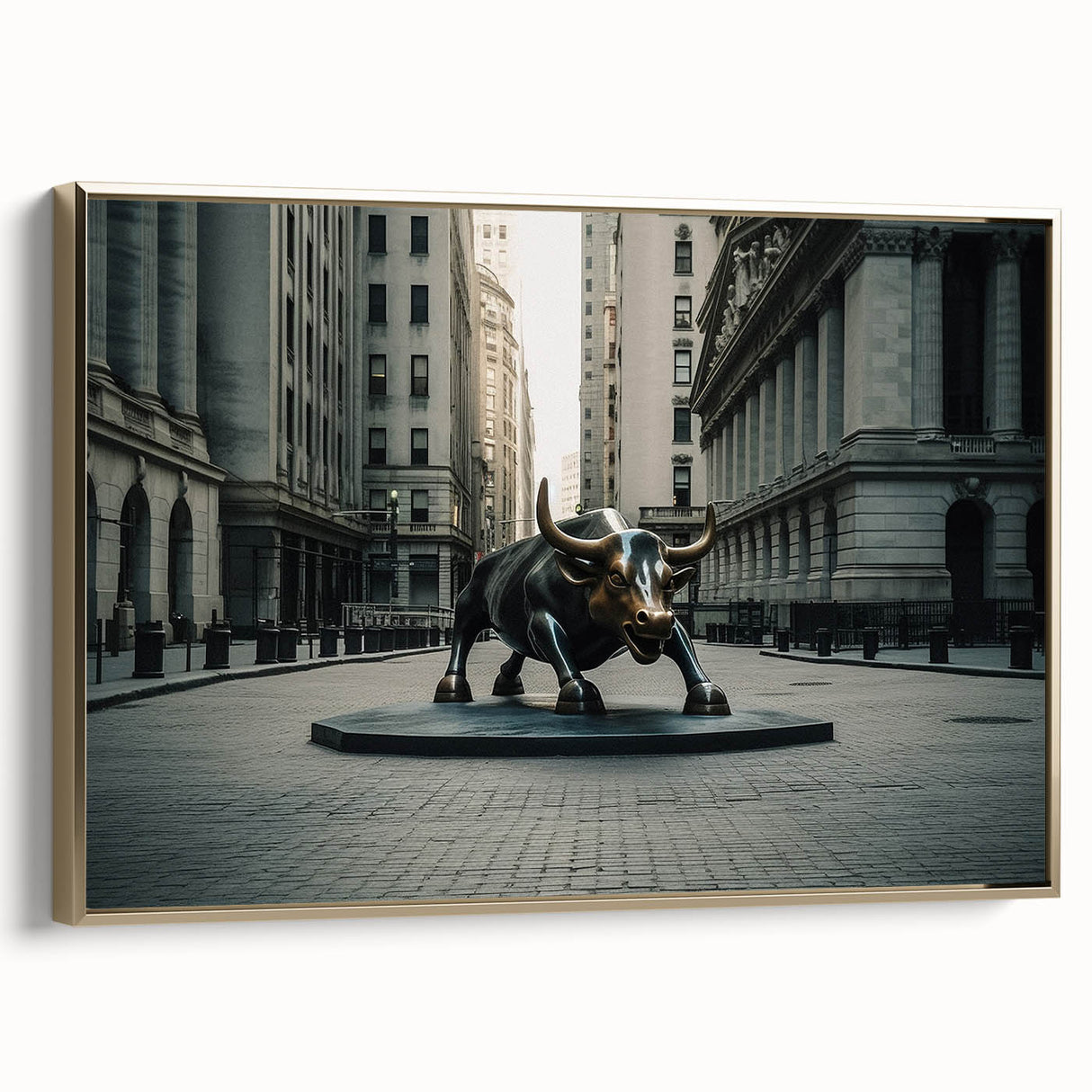 Framed canvas showing a vintage poster art of NYC landscape in black, ideal for bedroom wall art.