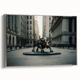 Framed canvas of a colorful New York City landscape painting, featuring vintage poster art style.