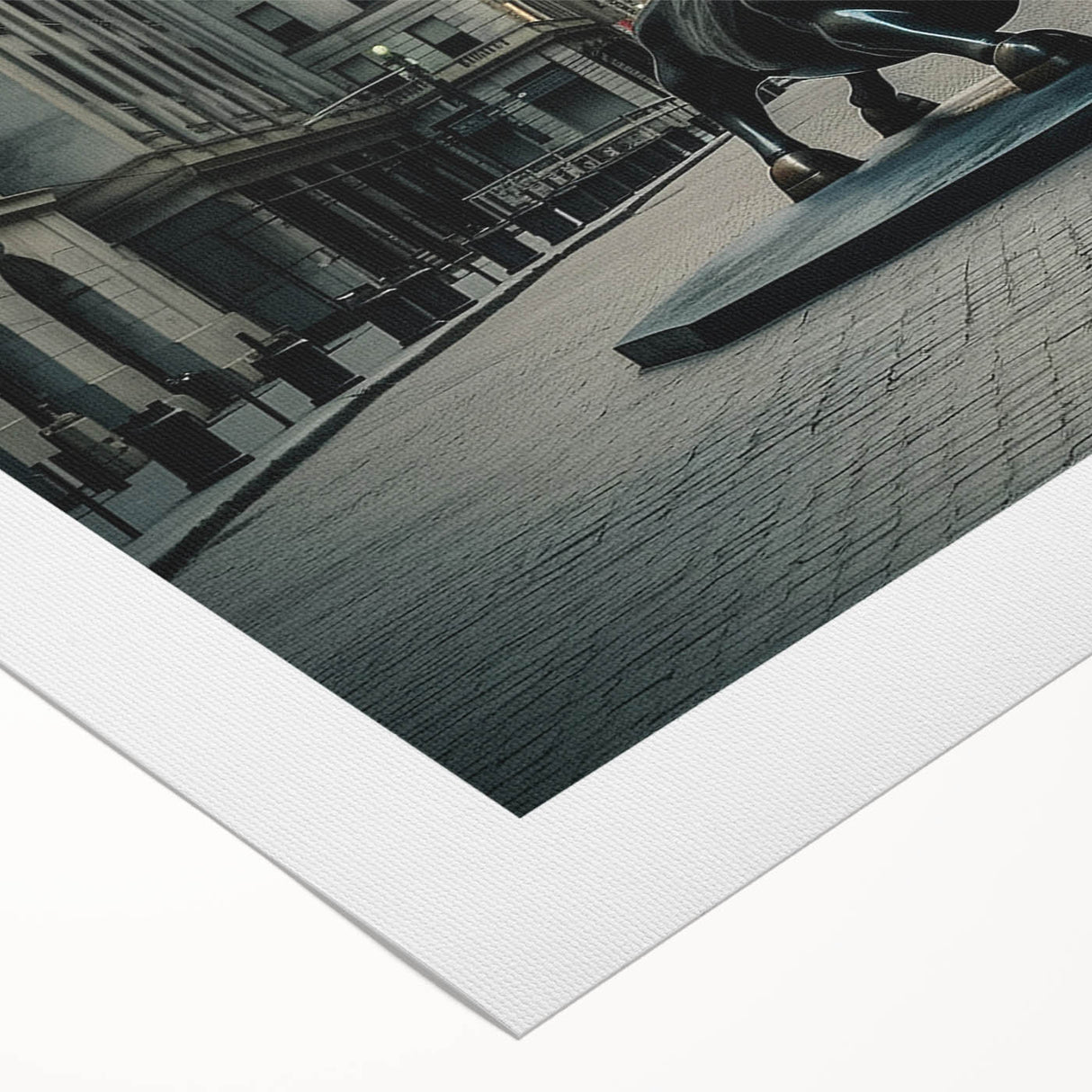 Art deco poster featuring a monochrome New York City skyline on rolled canvas, suitable for dining room wall art.