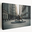Side view of a large stretched canvas featuring a muted color New York City skyline, suitable for kitchen wall art.