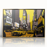Acrylic print of Times Square with vibrant colors and mid-century modernist style, suited for modern art wall decor.