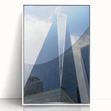 Acrylic print of the New York City skyline featuring the Trade Center, in black and white, ideal for modern art wall decor.
