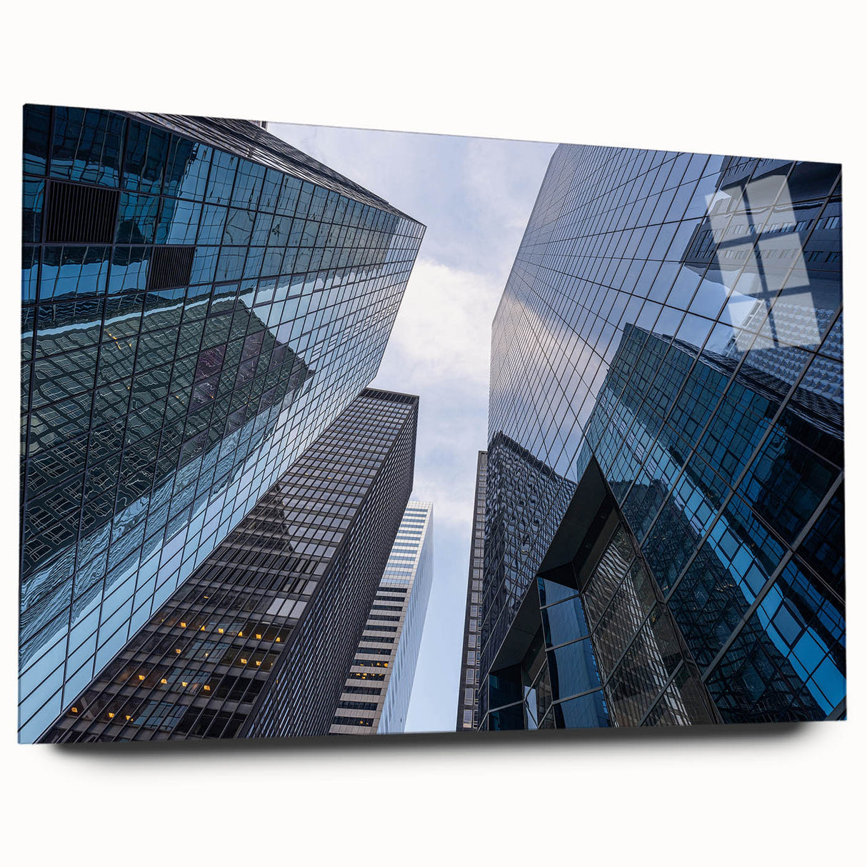 Acrylic print of New York City's Wall Street in muted gray tones, ideal for bedroom or dining room art.