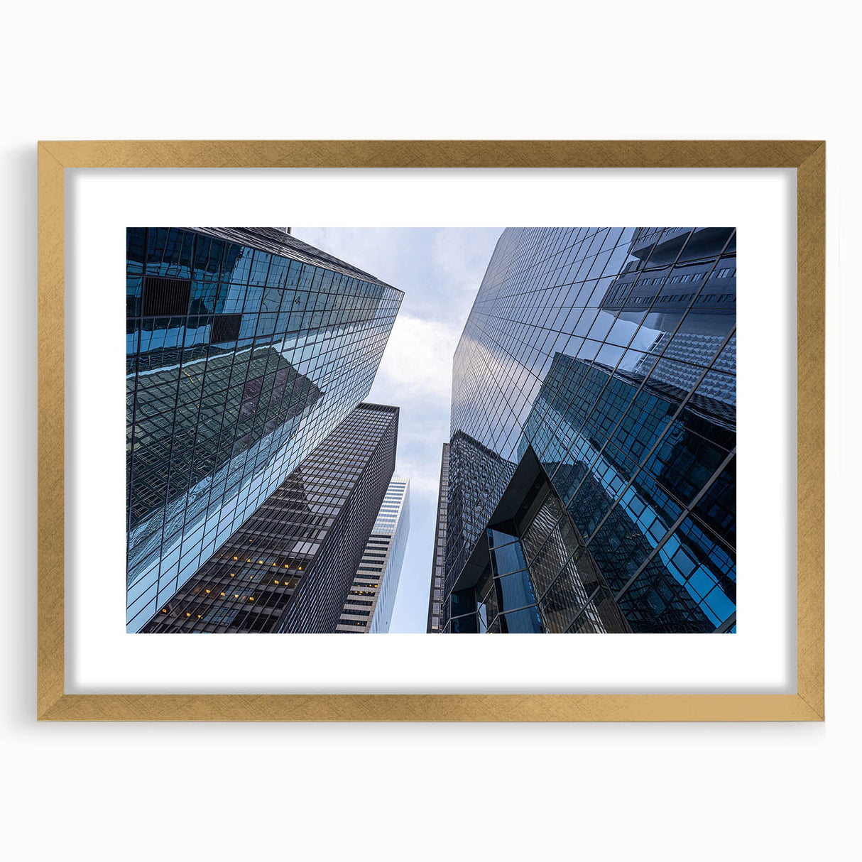 Extra large abstract art print of Wall Street, featuring textured gold and black tones on a framed canvas.