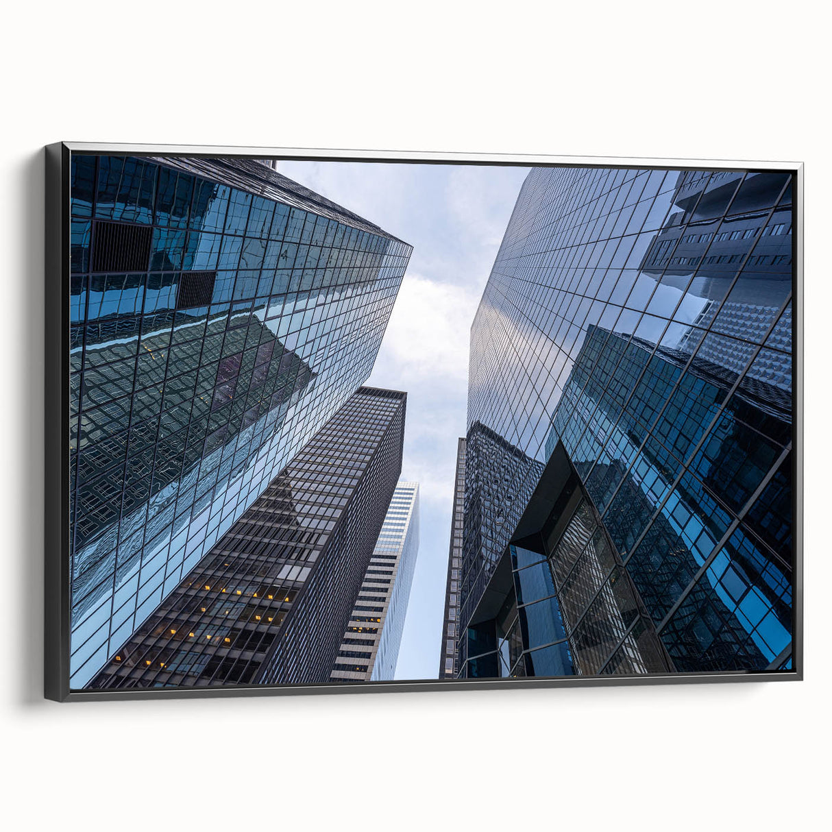Black and white framed canvas of Wall Street landscape, ideal for bedroom wall art in a vintage poster style.